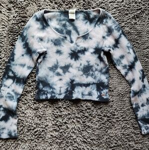 Pink Victoria's Secret cropped thermal tie dye shirt